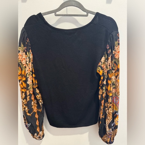 Anthropologie BL-NK Printed Sweater Sleeve Top Large Petite Black Floral Print - Picture 3 of 5